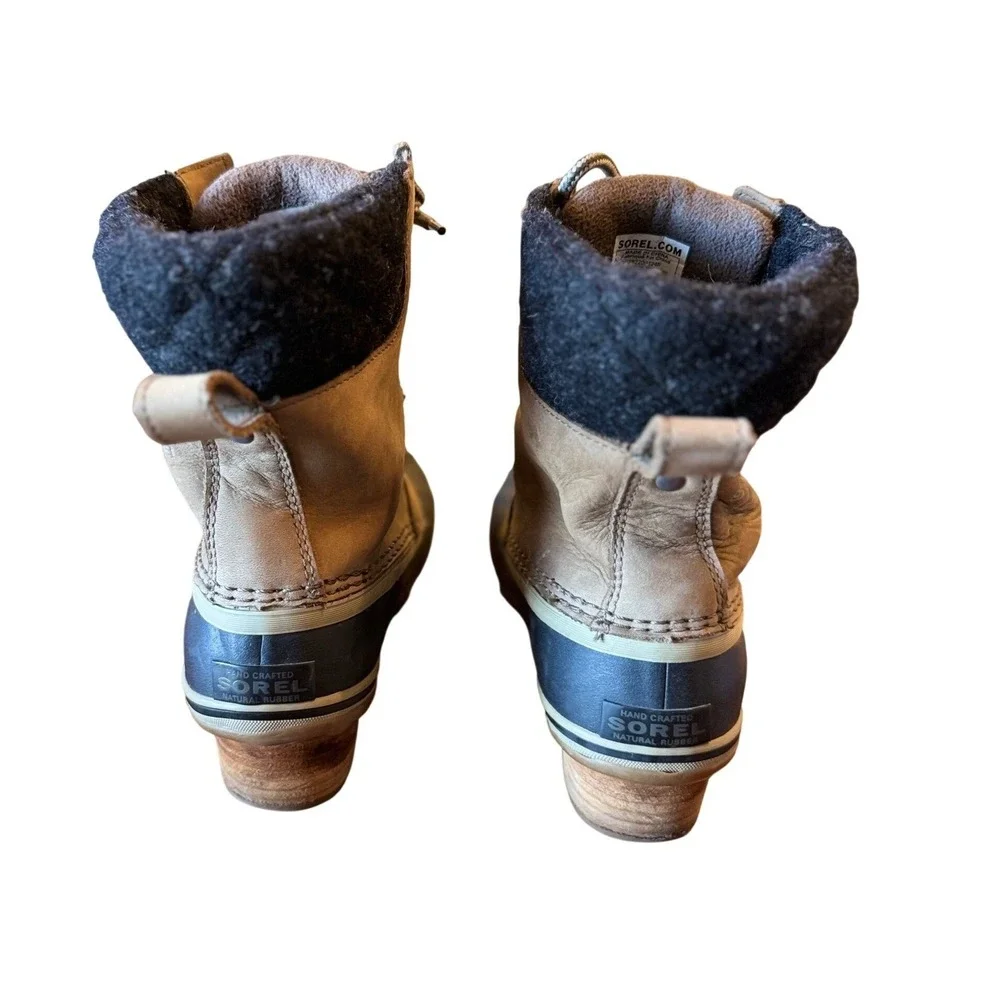 Sorel Womens Slimpack II Lace Duck Boots 7.5 Elk Tan Black Waterproof NL3058-245